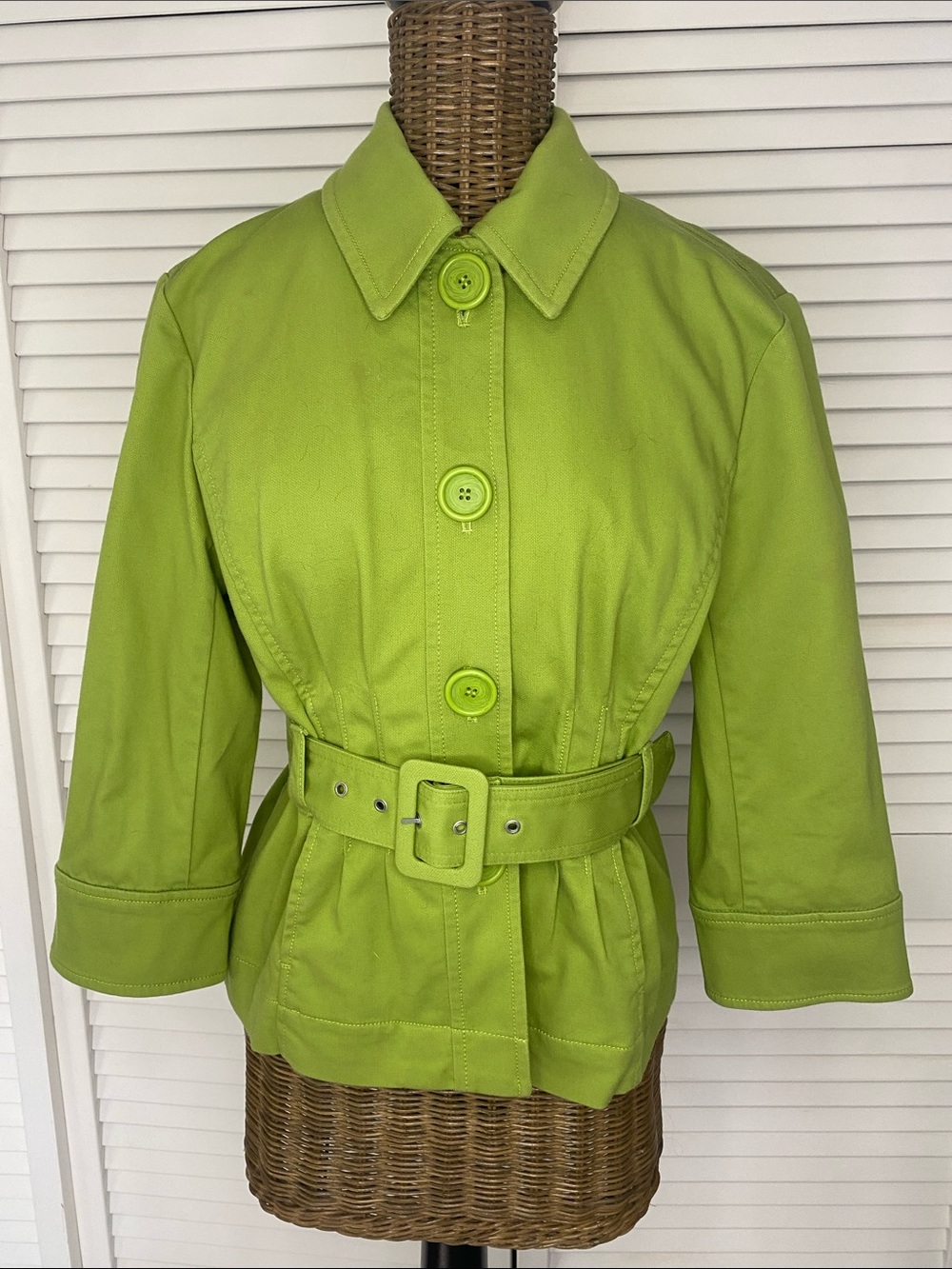 Jones New York Bright Lime Green Belted Pea Coat